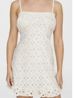 Nasty Gal Ecru Eyelet Spaghetti Strap Mini Dress